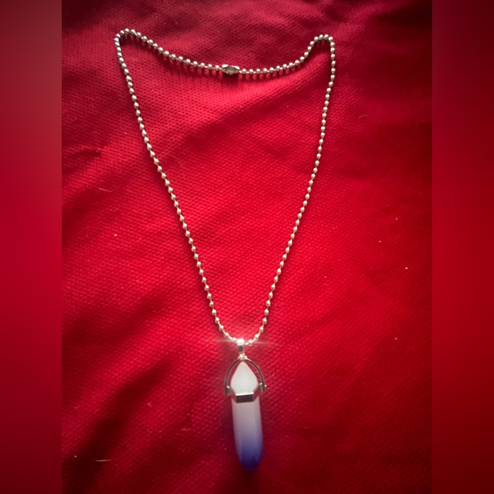 Hand Crafted Blue Ombre Faux Bullet Crystal Pendant w Ball Chain Unisex Handmade - Picture 2 of 3